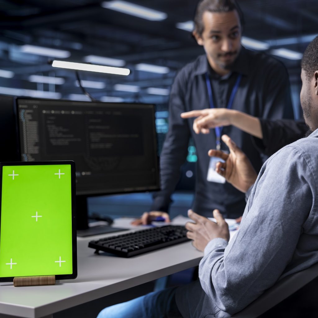 The web development process explained: from concept to launch. Multiethnic Team Using Green Screen Tablet To Over MVKF9J9 1024x1024